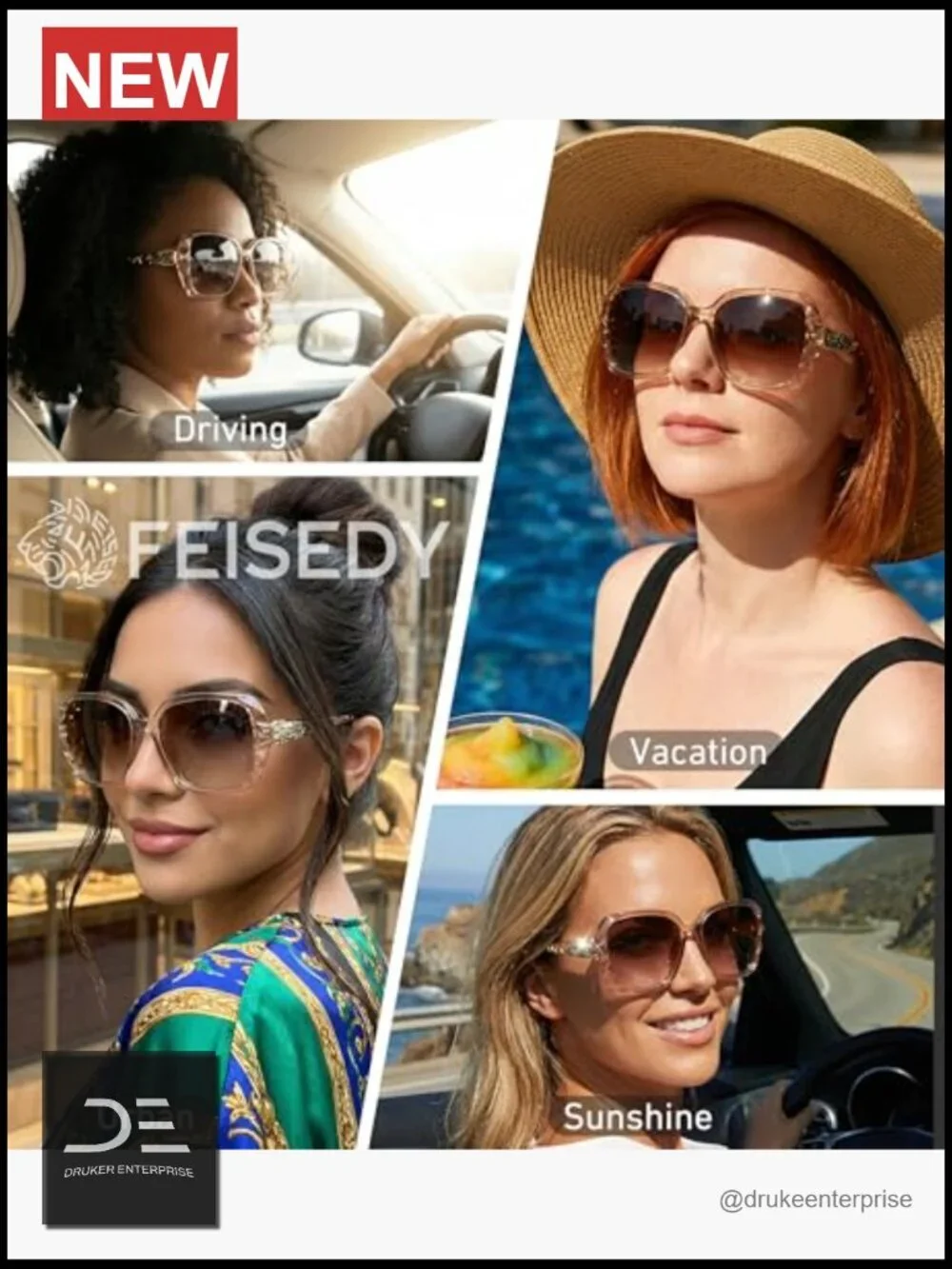 Polarized Square Sunglasses Sparkling Composite Frame UV400 Protection Oversized